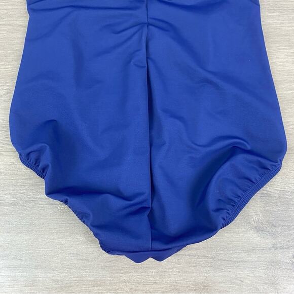 Lands End Blue Floral Slendersuit Grecian Tummy Control One Piece Swimsuit Sz.10 - Picture 14 of 16